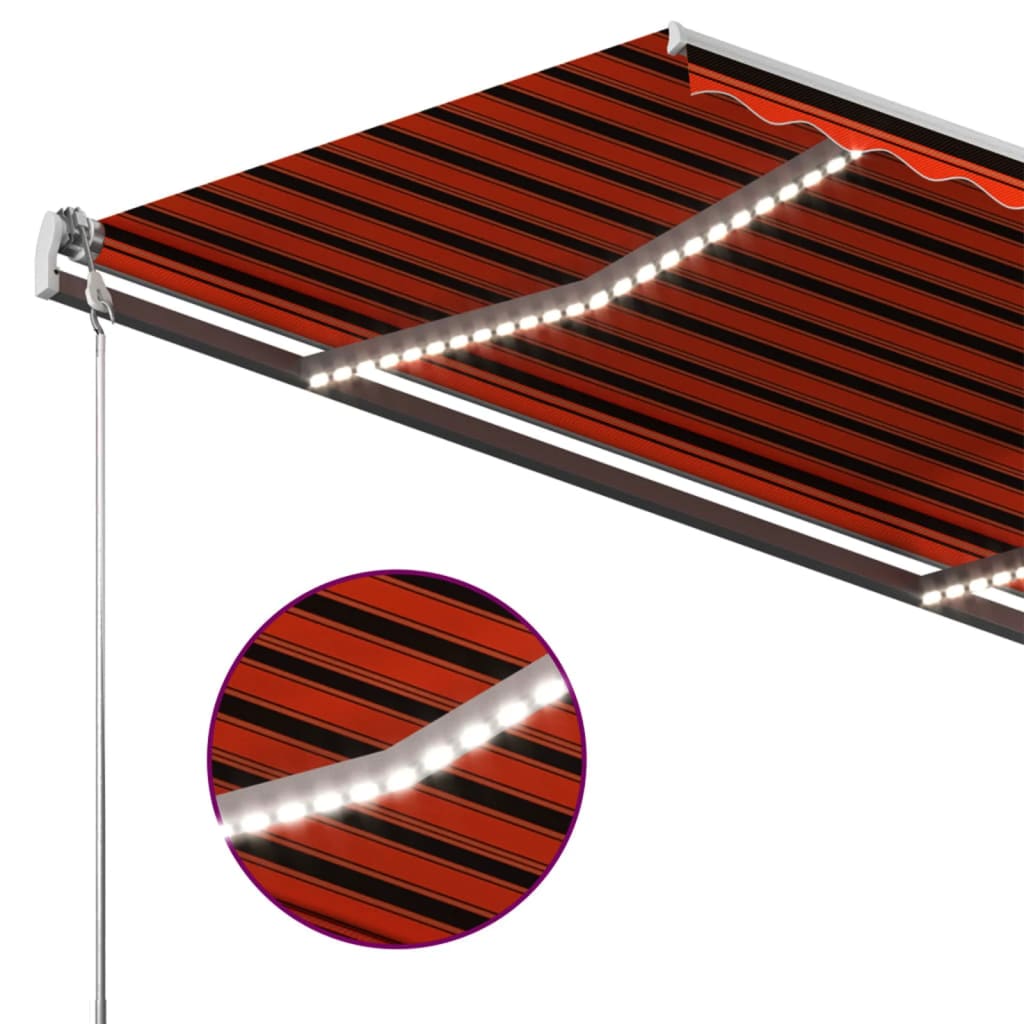 Toldo retrátil manual com LED 400x300 cm laranja e castanho