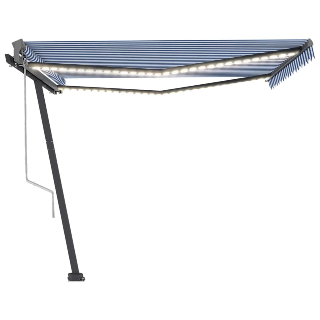Toldo autom. LED e sensor de vento 400x300 cm azul e branco