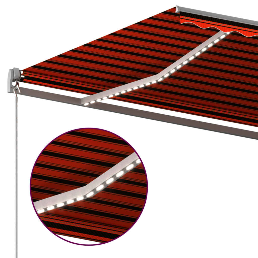 Toldo autom. LED e sensor de vento 400x300 cm laranja/castanho