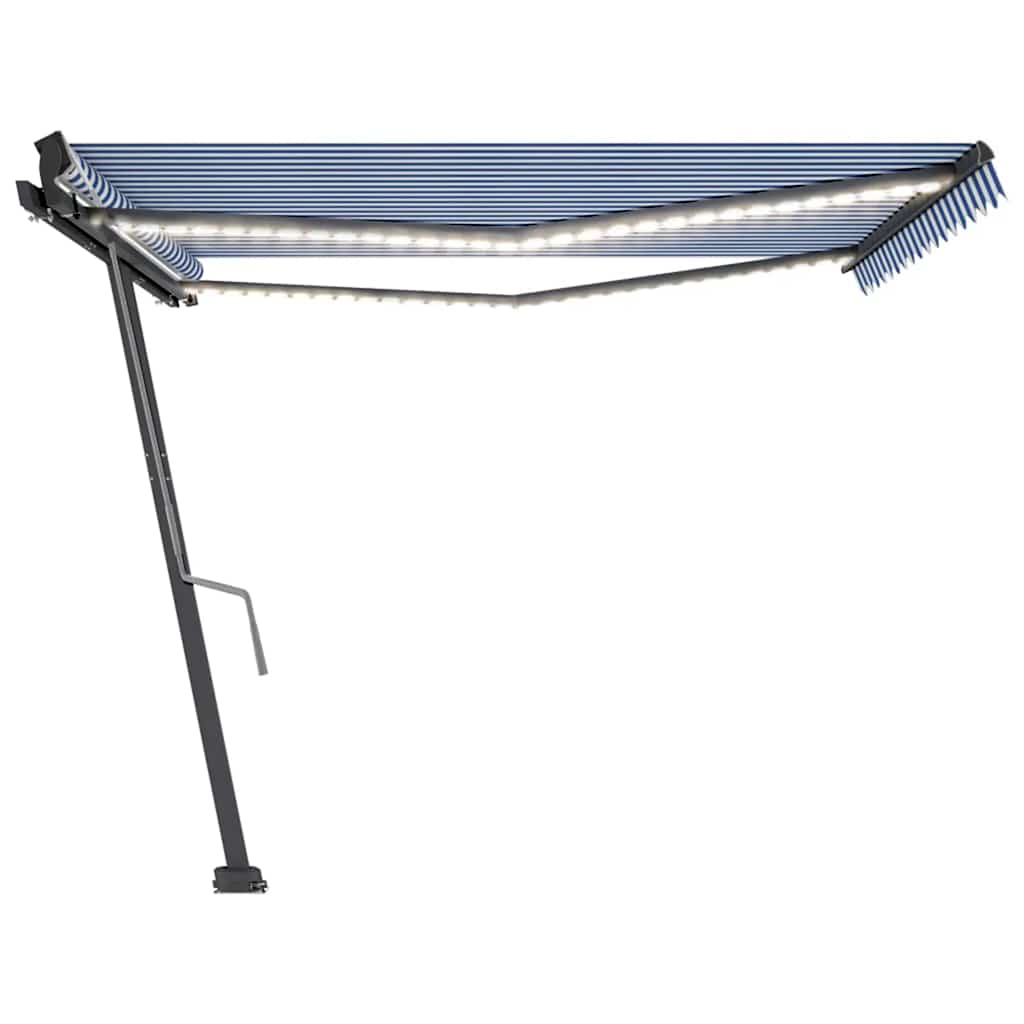 Toldo retrátil manual com LED 450x300 cm azul e branco