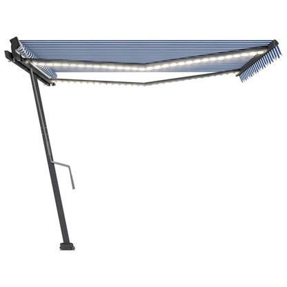 Toldo retrátil manual com LED 450x300 cm azul e branco