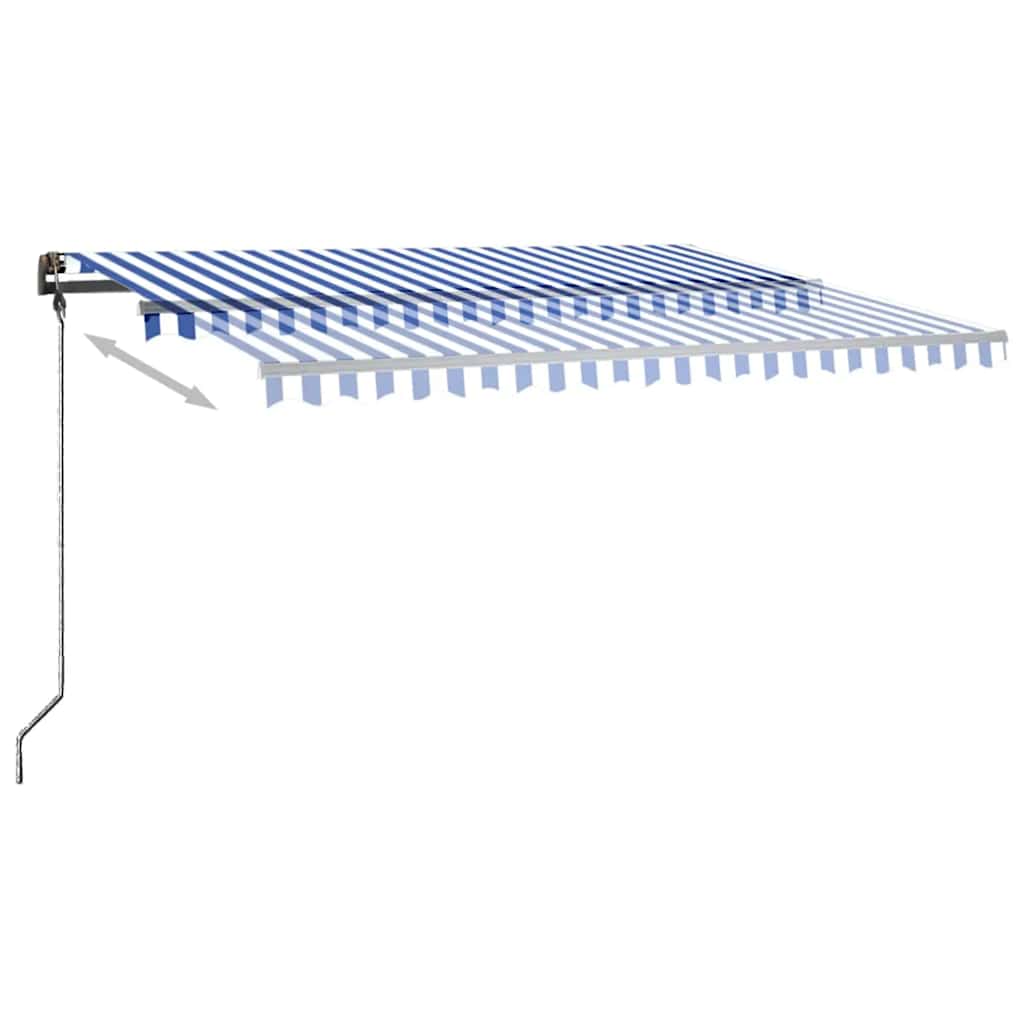 Toldo retrátil manual com LED 450x300 cm azul e branco