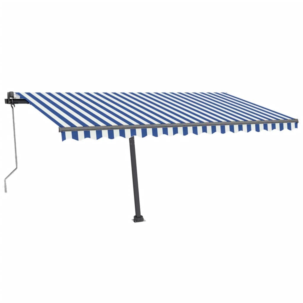 Toldo autom. c/ LED e sensor de vento 450x300 cm azul/branco