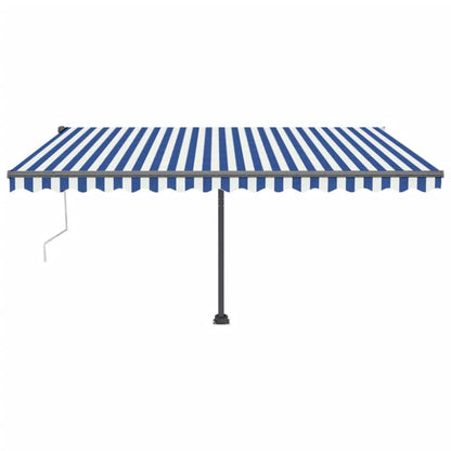 Toldo autom. c/ LED e sensor de vento 450x300 cm azul/branco
