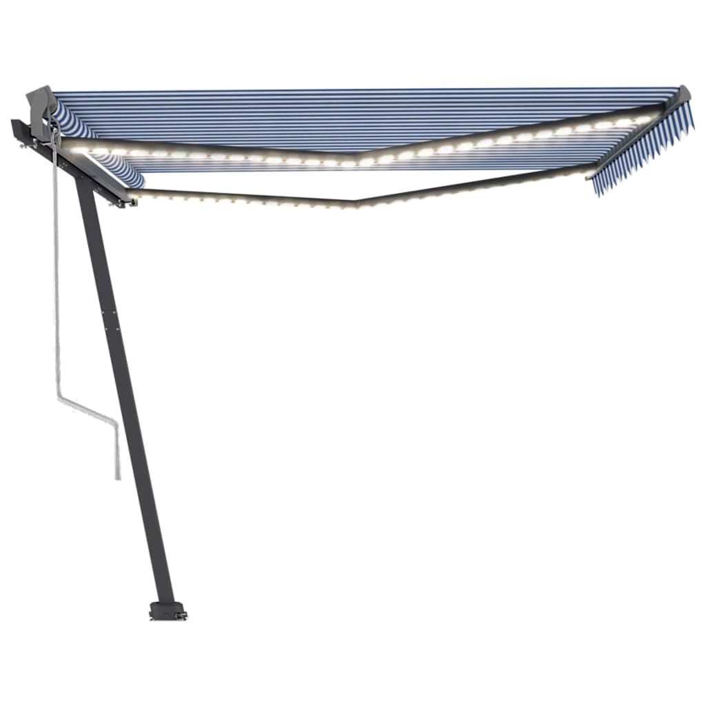 Toldo autom. c/ LED e sensor de vento 450x300 cm azul/branco