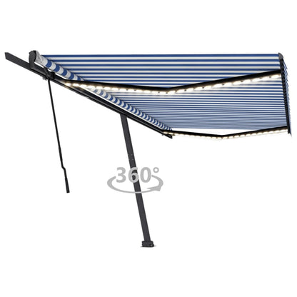 Toldo retrátil manual com LED 500x300 cm azul e branco
