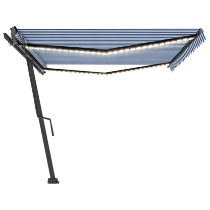 Toldo retrátil manual com LED 500x300 cm azul e branco