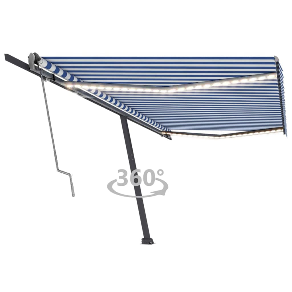 Toldo automático LED e sensor de vento 500x300 cm azul e branco