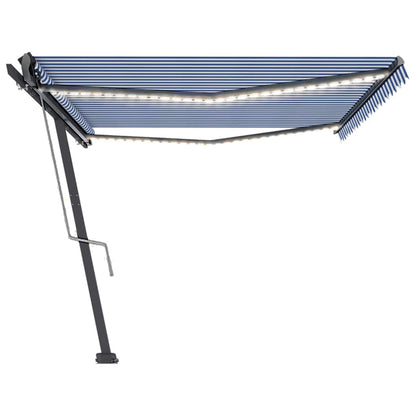 Toldo automático LED e sensor de vento 500x300 cm azul e branco
