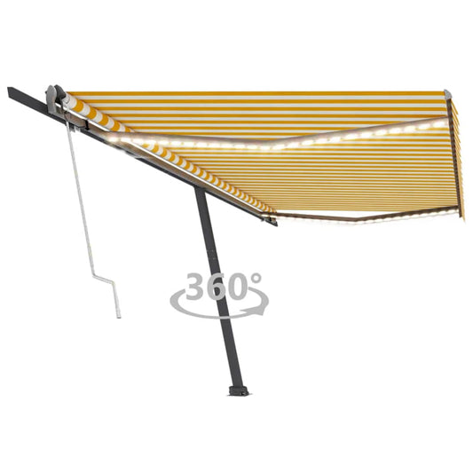 Toldo autom. LED e sensor de vento 500x300 cm amarelo/branco
