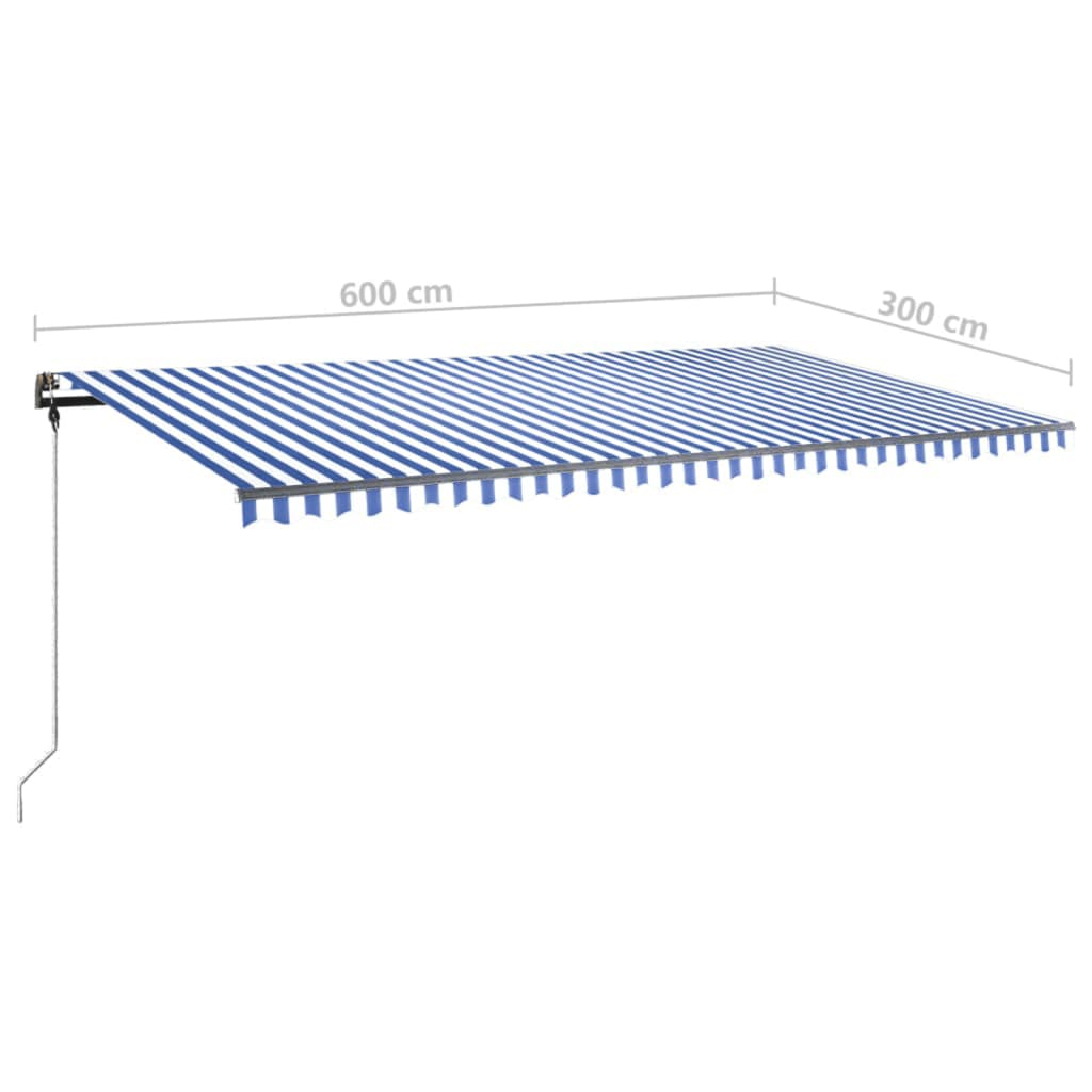 Toldo retrátil manual com LED 600x300 cm azul e branco
