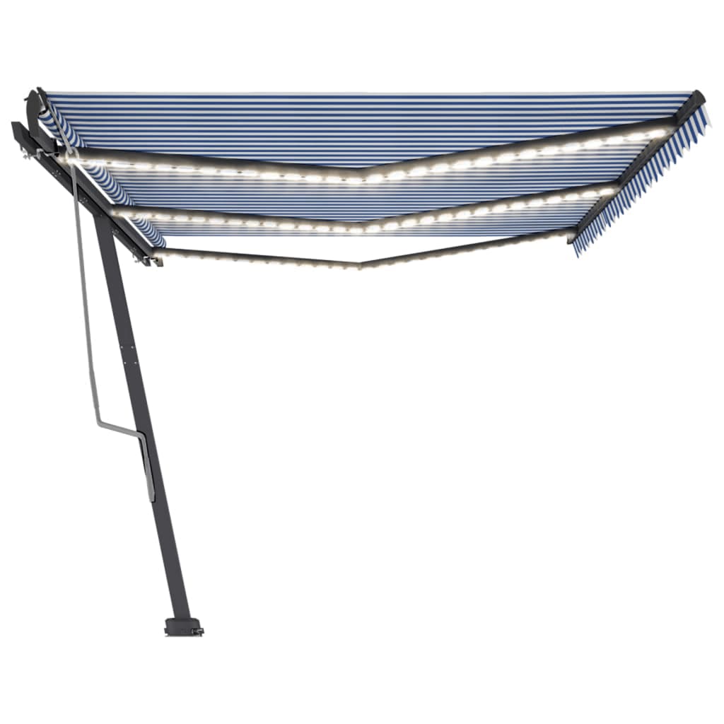 Toldo retrátil manual com LED 600x300 cm azul e branco