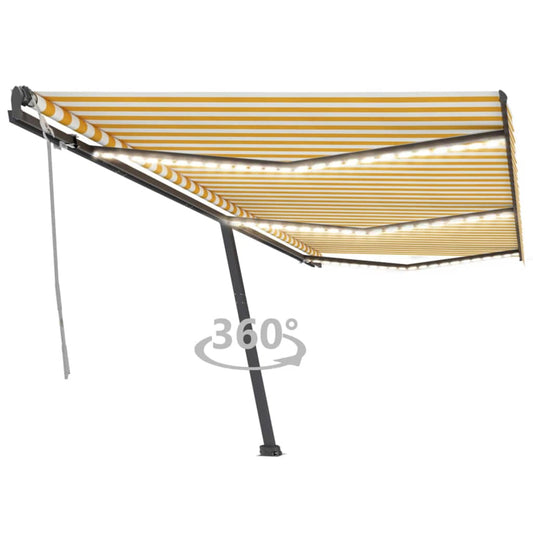 Toldo retrátil manual com LED 600x300 cm amarelo e branco