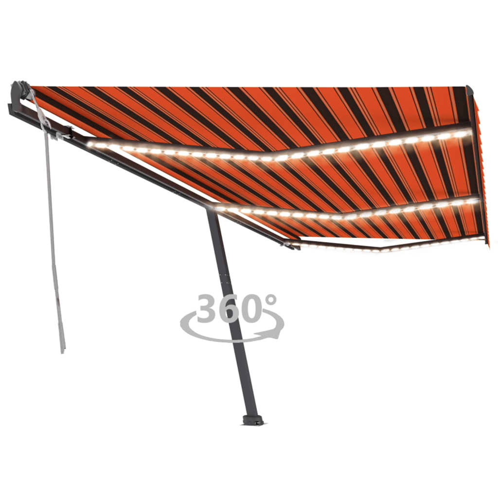 Toldo retrátil manual com LED 600x300 cm laranja e castanho