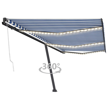 Toldo automático LED e sensor de vento 600x300 cm azul e branco