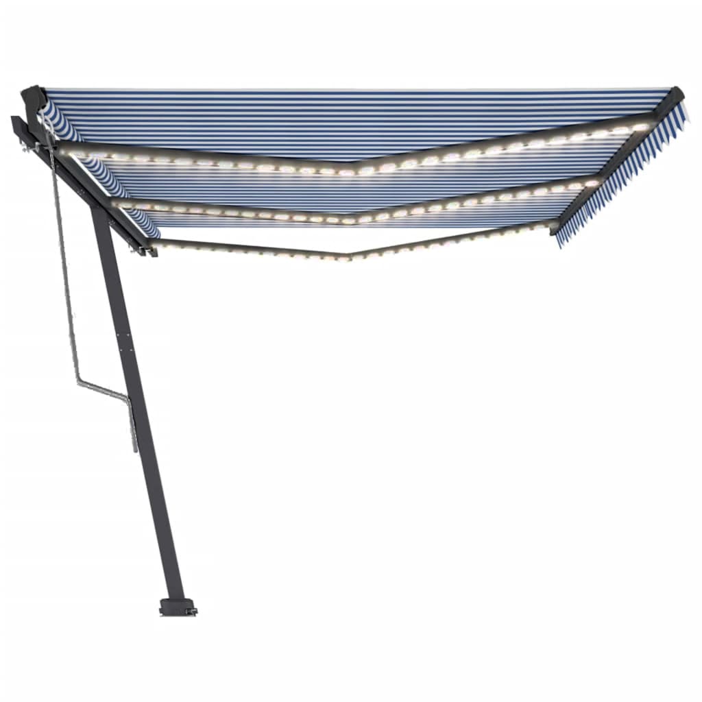 Toldo automático LED e sensor de vento 600x300 cm azul e branco