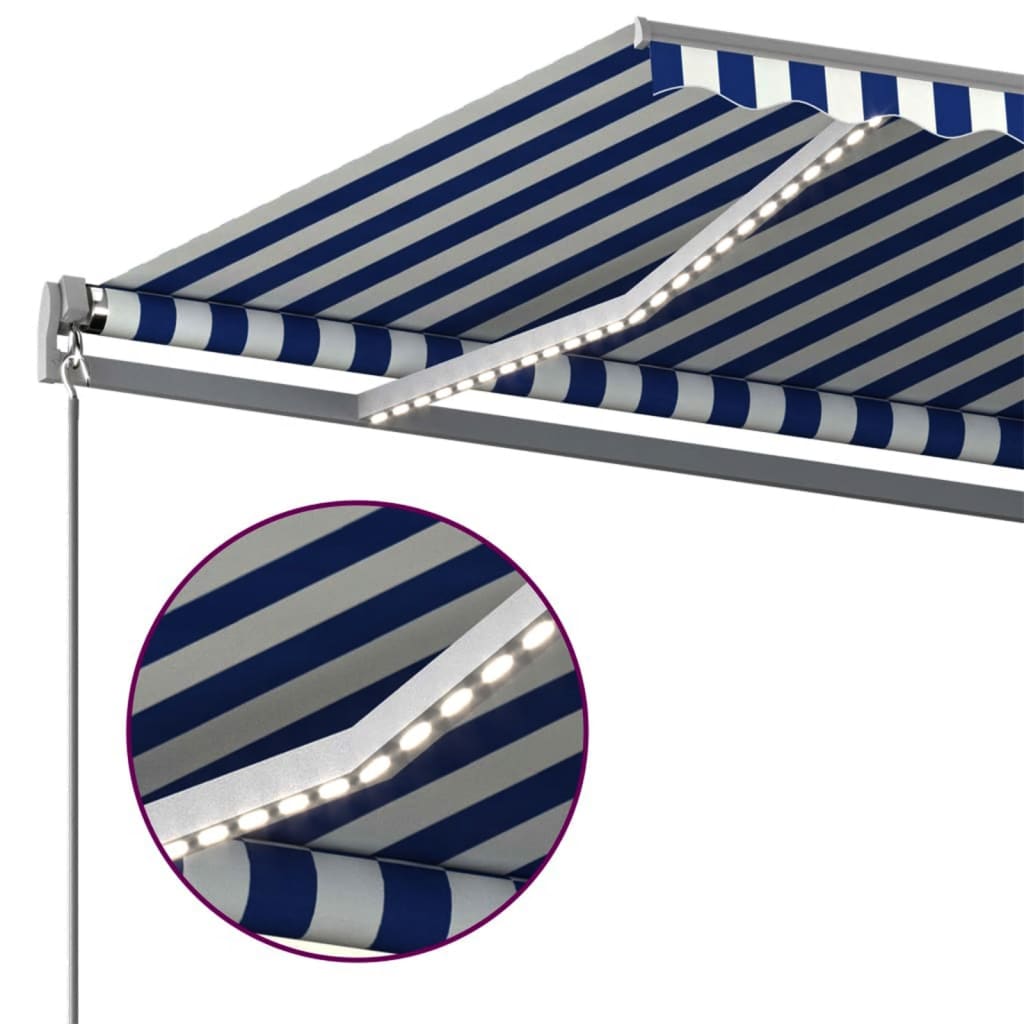 Toldo automático LED e sensor de vento 600x300 cm azul e branco