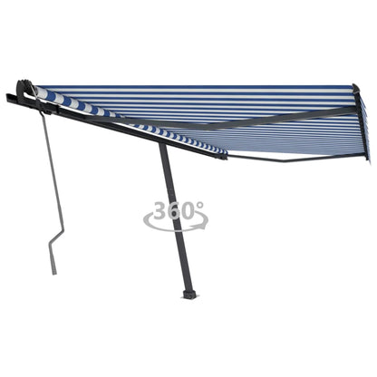 Toldo retrátil manual independente 400x350 cm azul e branco