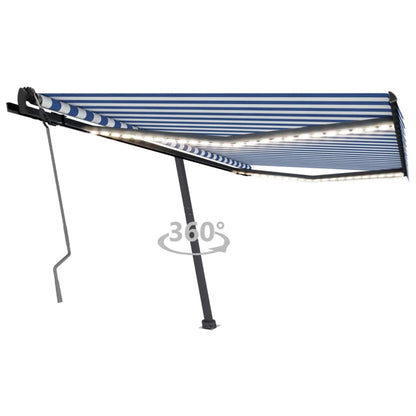 Toldo retrátil manual com LED 400x350 cm azul e branco