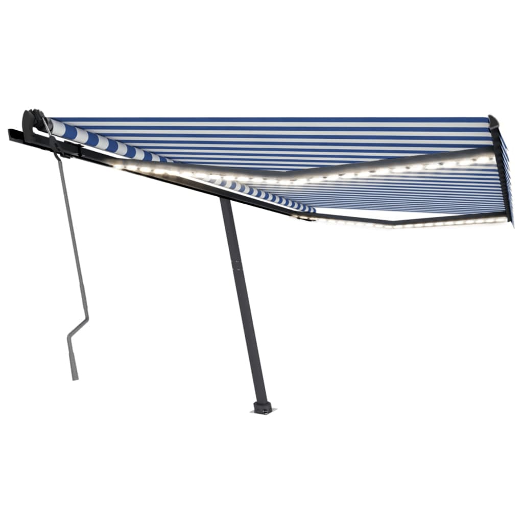 Toldo retrátil manual com LED 400x350 cm azul e branco