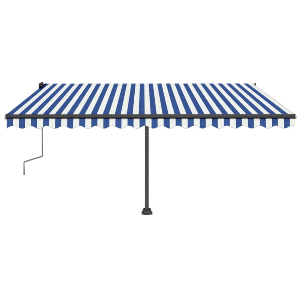 Toldo retrátil manual com LED 400x350 cm azul e branco