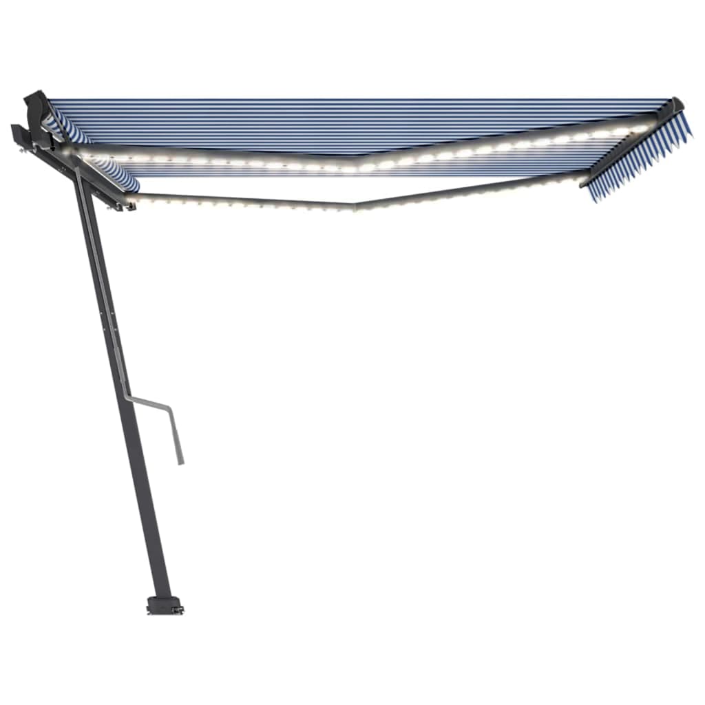 Toldo retrátil manual com LED 400x350 cm azul e branco