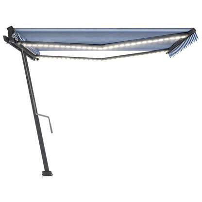 Toldo retrátil manual com LED 400x350 cm azul e branco
