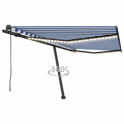 Toldo automático LED e sensor de vento 400x350 cm azul e branco