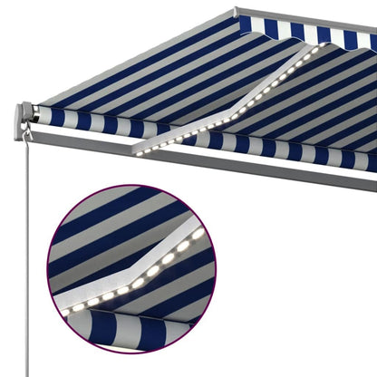 Toldo automático LED e sensor de vento 400x350 cm azul e branco