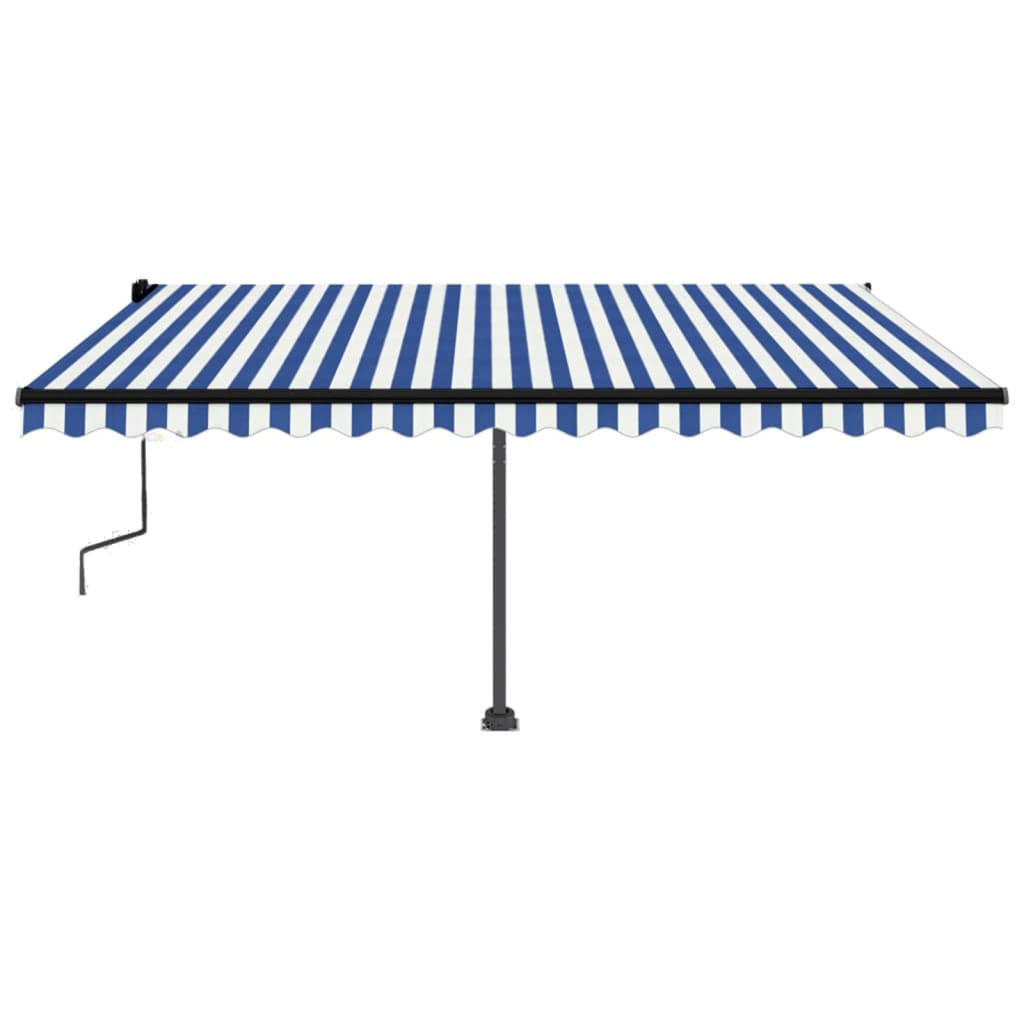 Toldo retrátil manual com LED 450x350 cm azul e branco