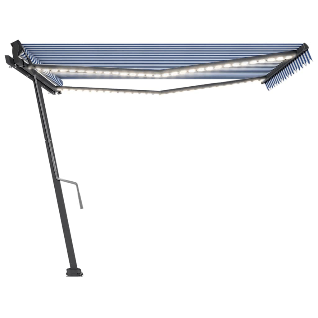 Toldo retrátil manual com LED 450x350 cm azul e branco