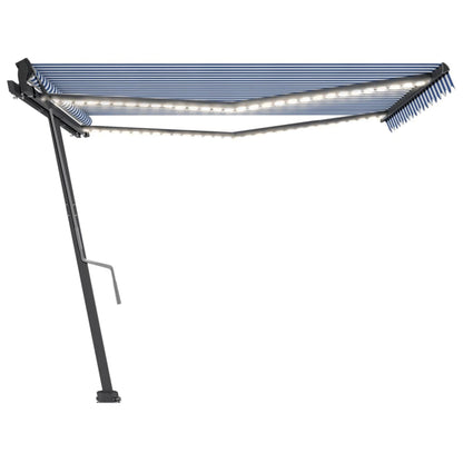 Toldo retrátil manual com LED 450x350 cm azul e branco