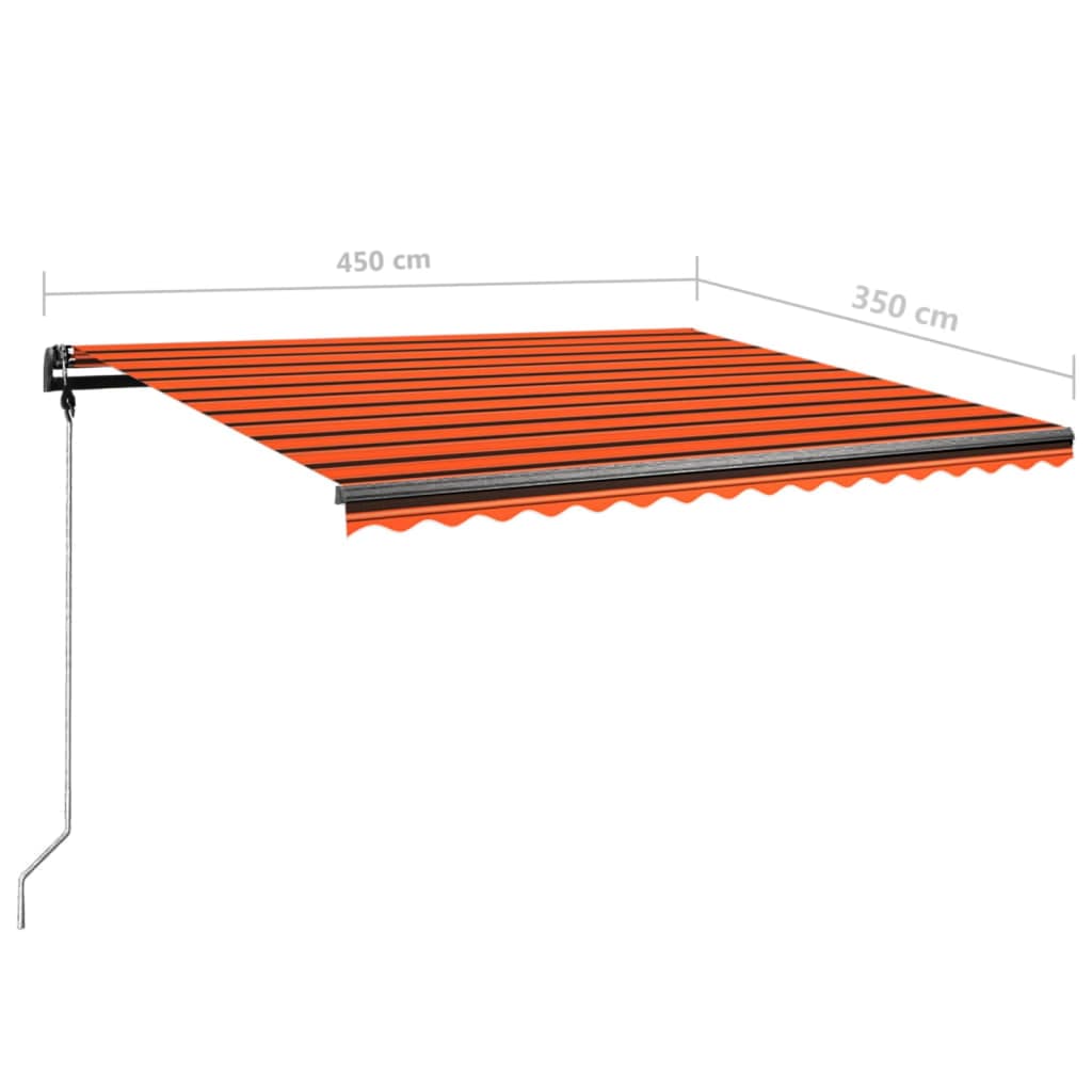 Toldo retrátil manual com luzes LED 450x350 cm laranja/castanho