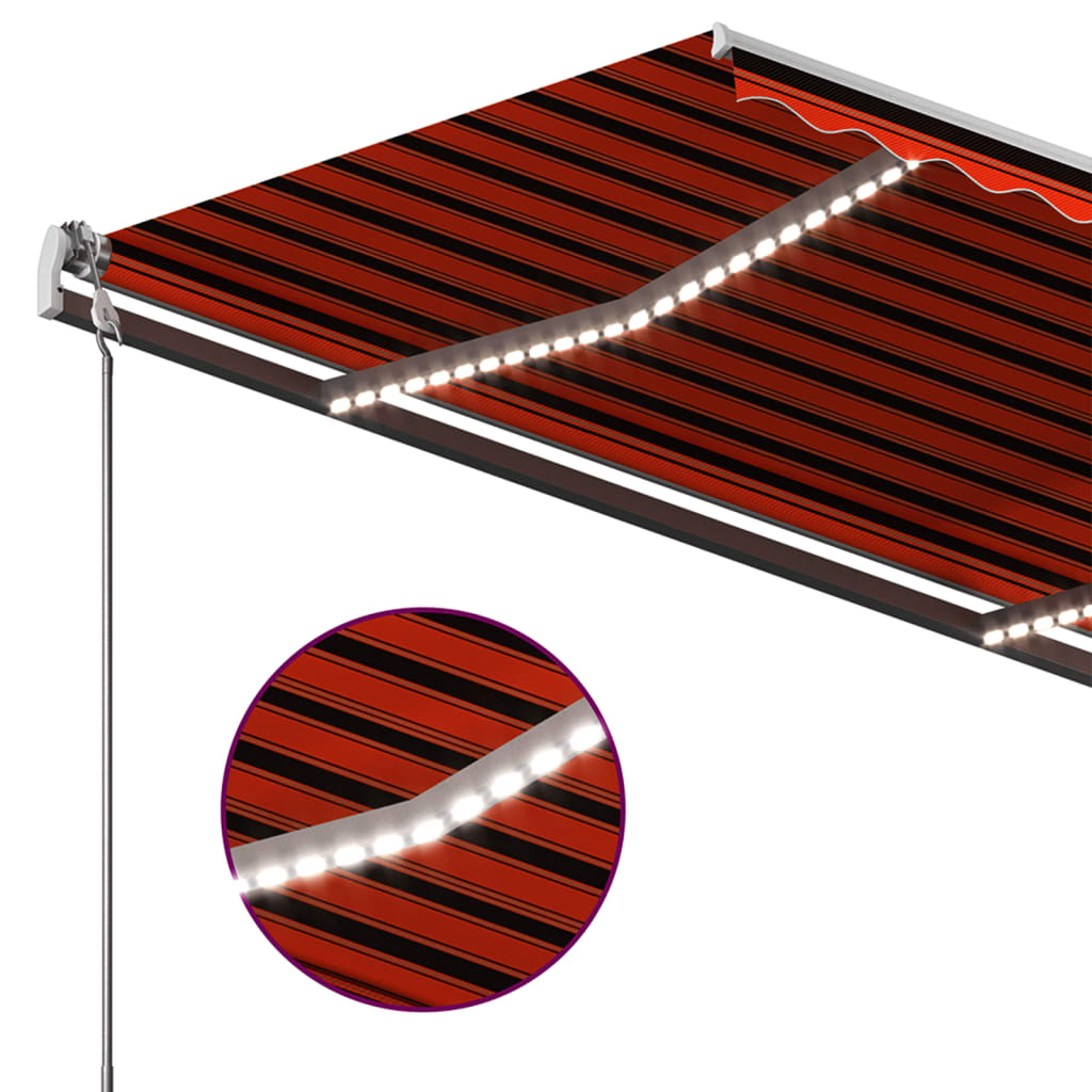 Toldo retrátil manual com luzes LED 450x350 cm laranja/castanho