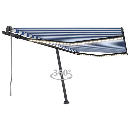 Toldo automático c/ LED e sensor de vento 450x350cm azul/branco