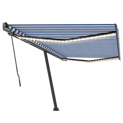 Toldo retrátil manual com LED 500x350 cm azul e branco