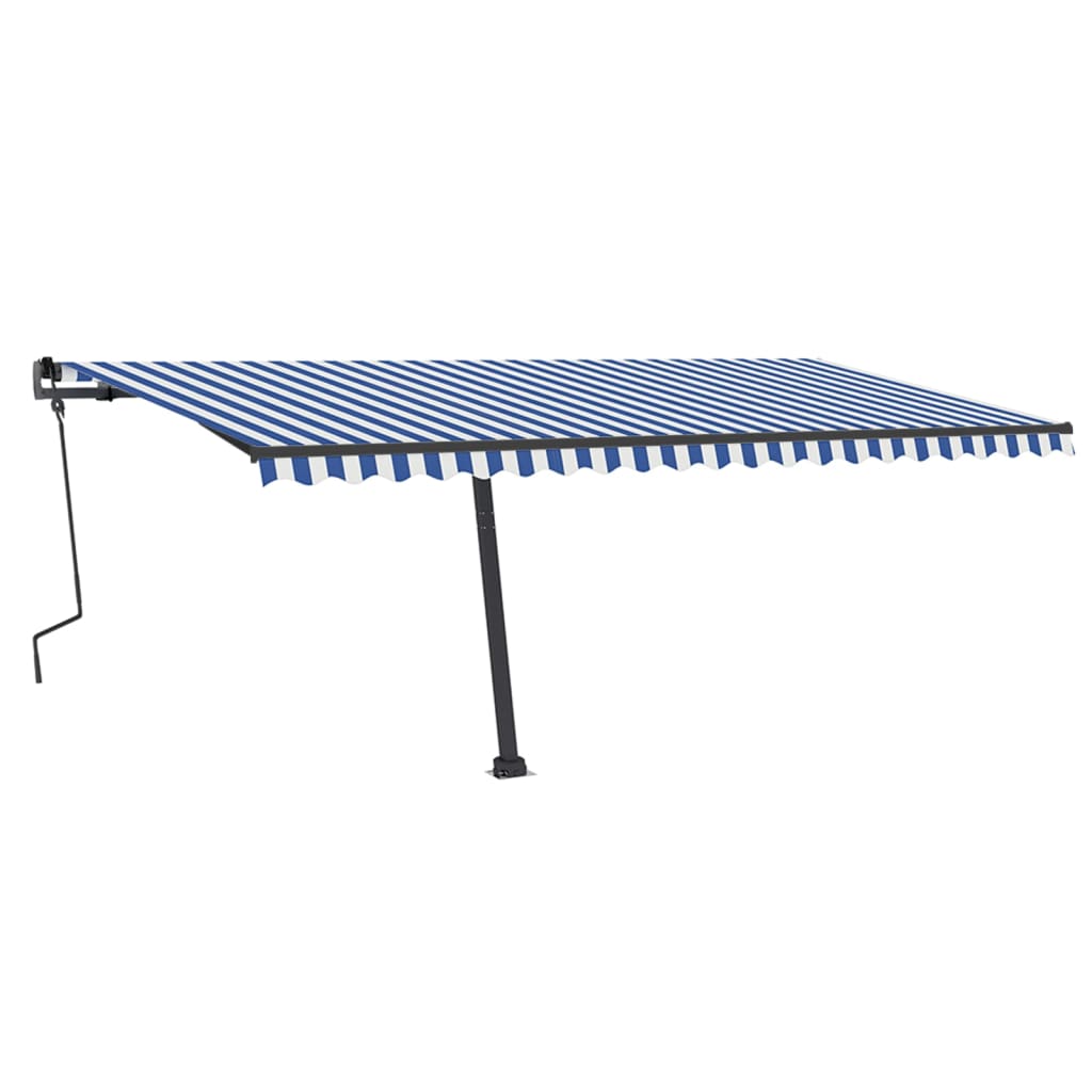 Toldo retrátil manual com LED 500x350 cm azul e branco
