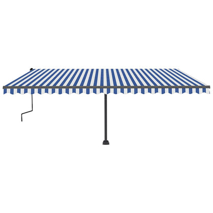 Toldo retrátil manual com LED 500x350 cm azul e branco