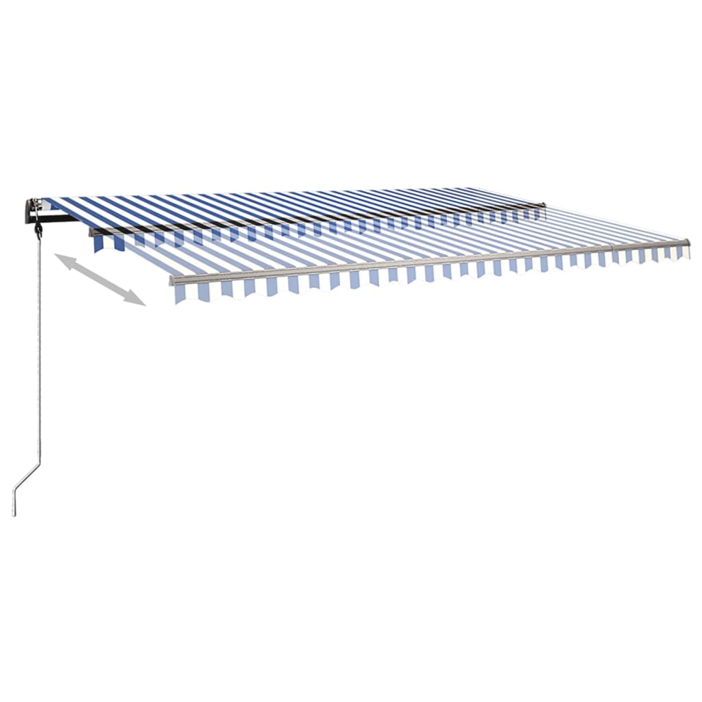 Toldo retrátil manual com LED 500x350 cm azul e branco