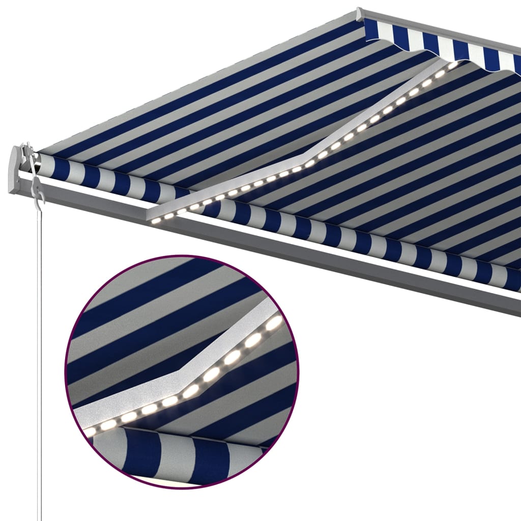 Toldo retrátil manual com LED 500x350 cm azul e branco
