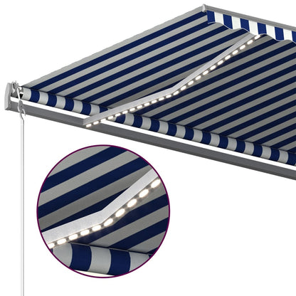 Toldo retrátil manual com LED 500x350 cm azul e branco
