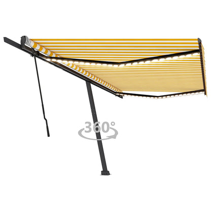 Toldo retrátil manual com LED 500x350 cm amarelo e branco