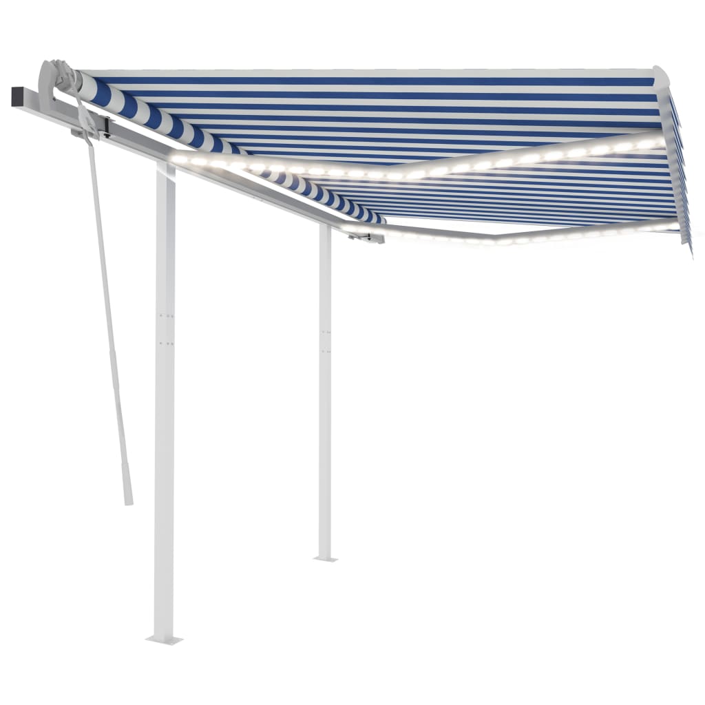 Toldo retrátil manual com LED 3x2,5 m azul e branco