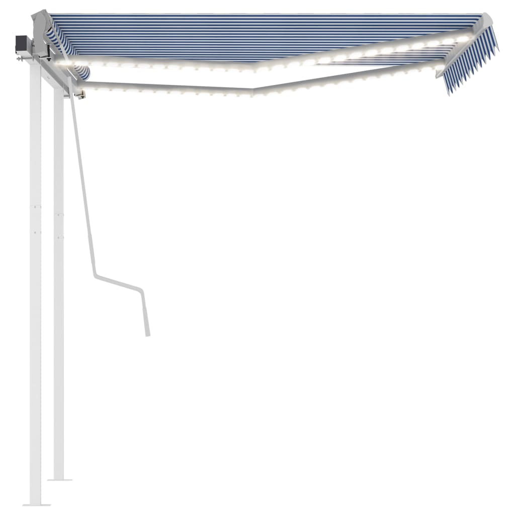 Toldo retrátil manual com LED 3x2,5 m azul e branco