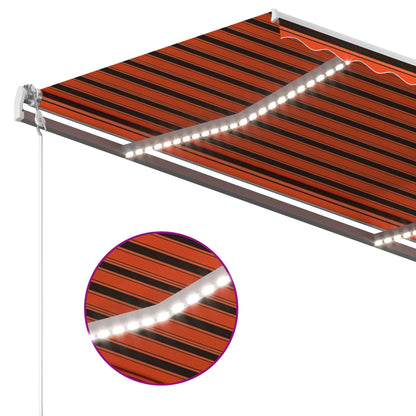Toldo retrátil manual com LED 3x2,5 m laranja e castanho
