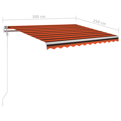 Toldo retrátil manual com LED 3x2,5 m laranja e castanho
