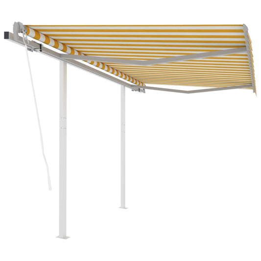 Toldo retrátil automático com postes 3x2,5 m amarelo e branco