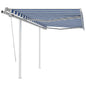 Toldo retrátil manual com postes 3,5x2,5 m azul e branco