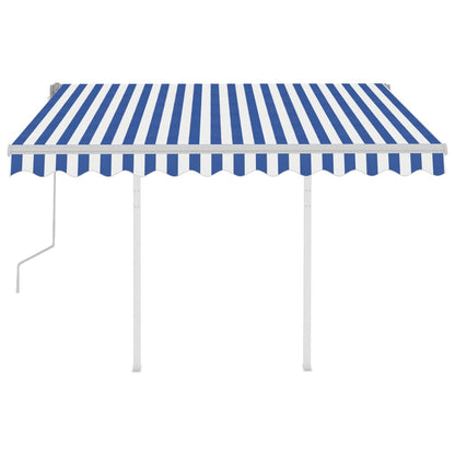 Toldo retrátil manual com postes 3,5x2,5 m azul e branco