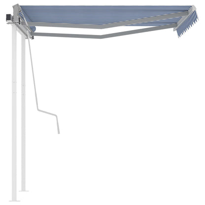 Toldo retrátil manual com postes 3,5x2,5 m azul e branco